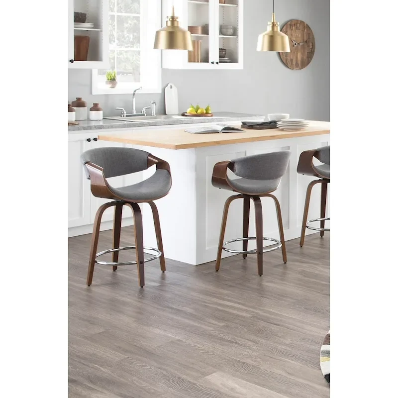 Carson Carrington Sauda 24 Fixed-Height Counter Stools with Bent Wood Legs & Round Footrest (Set of 2)