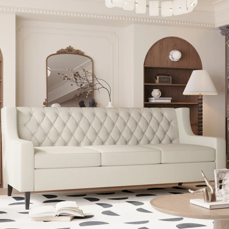 78.75  Polyester 3-Seater Sofa with Tufted Back and Cushions