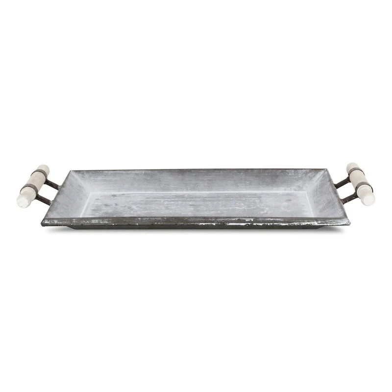 Gray Metal Galvanized Tray With Rolling Pin Handles