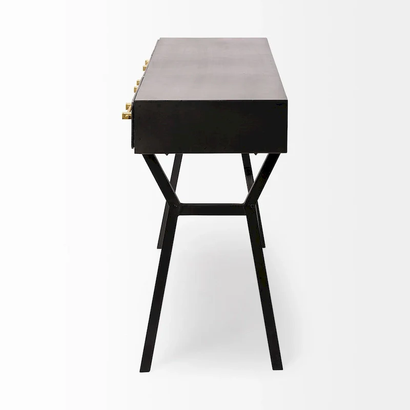 Black Metal Desk with Gold Handles - 3 Drawers