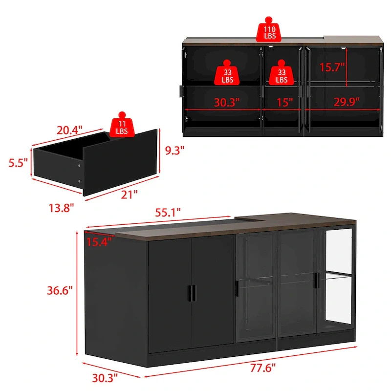 Kitchen Island with Drawers and Glass Cabinets