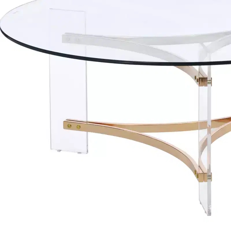 41" Sosi Coffee Table Gold Finish - Acme Furniture: Modern Round Tempered Glass Top, Storage Compartment, Powder-Coated Frame