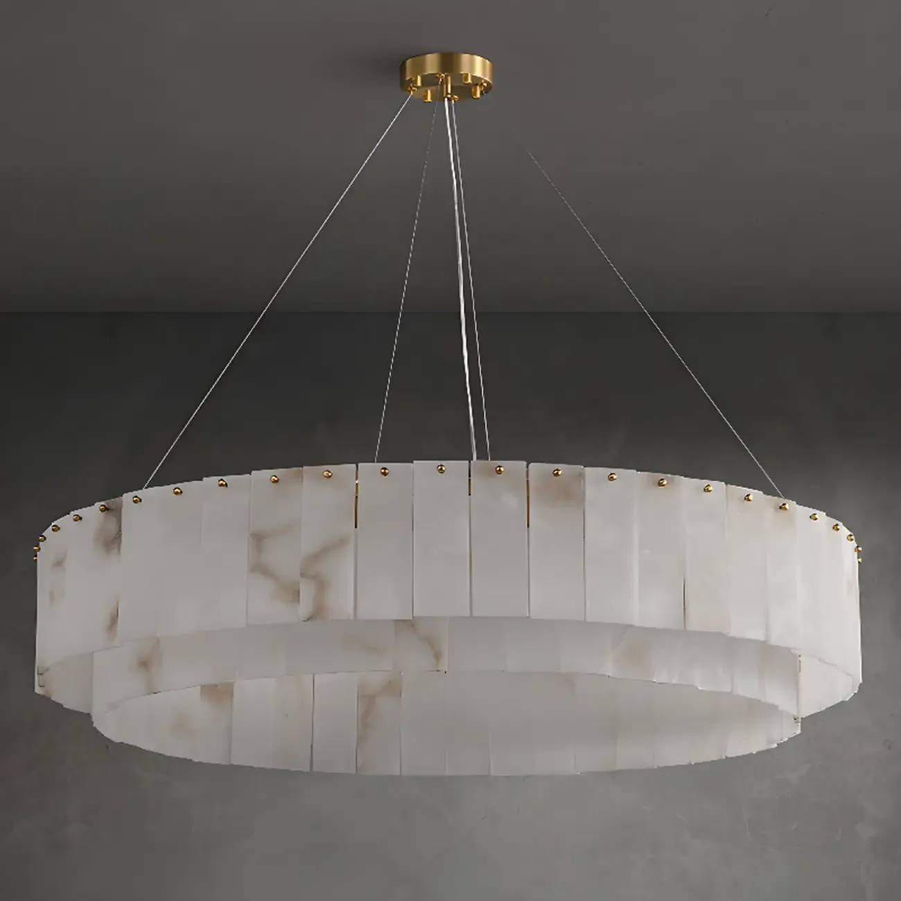 White Circular Alabaster Modern Ring Chandelier Light
