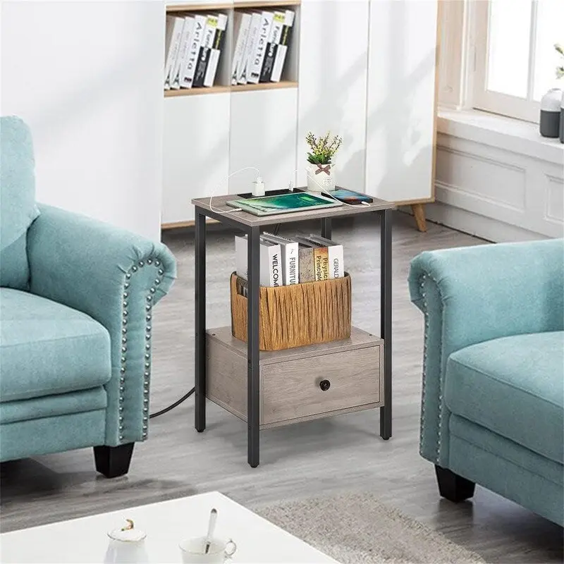 Side Table with Charging Station - 11.8D x 15.7W x 23.6H