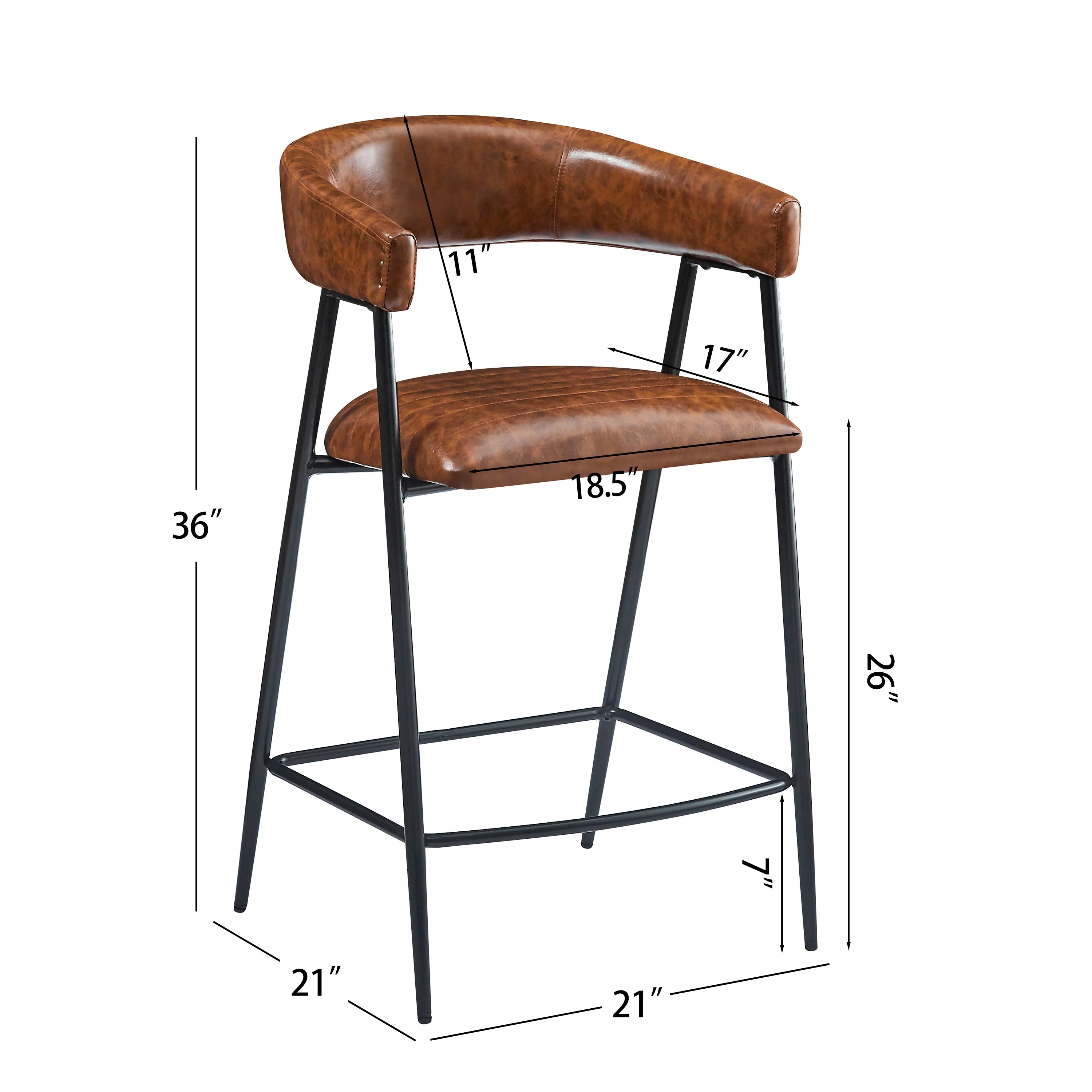 Set of 2 Modern PU Leather Counter Stools ¨C Brown Upholstery