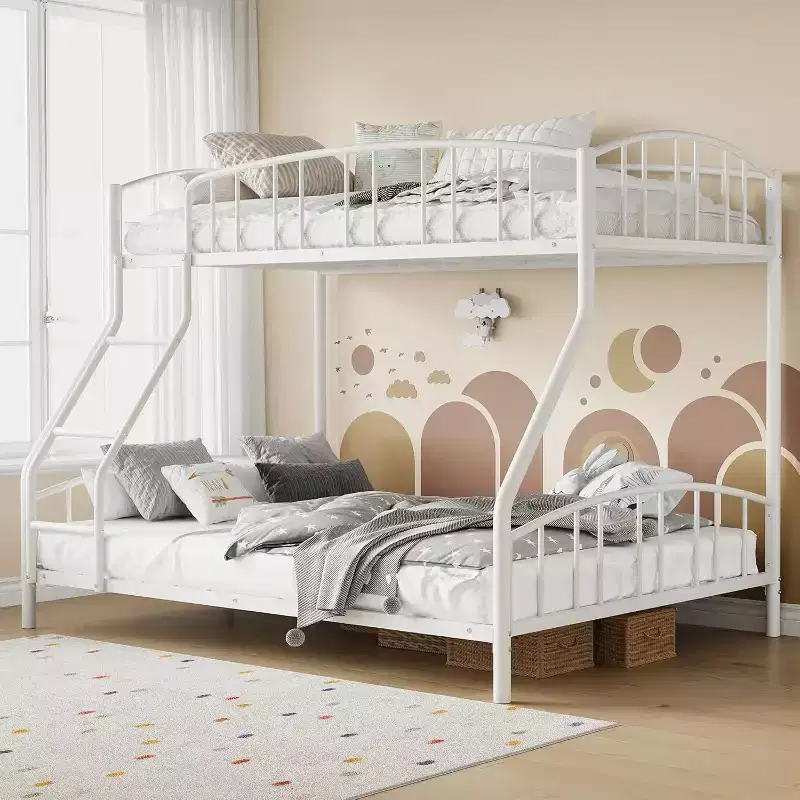 Twin Over Full Metal Bunk Bed, Space Saving Heavy Duty Steel Frame With Arched Guardrail And Ladder, Easy Assembly, No Box Spring Needed