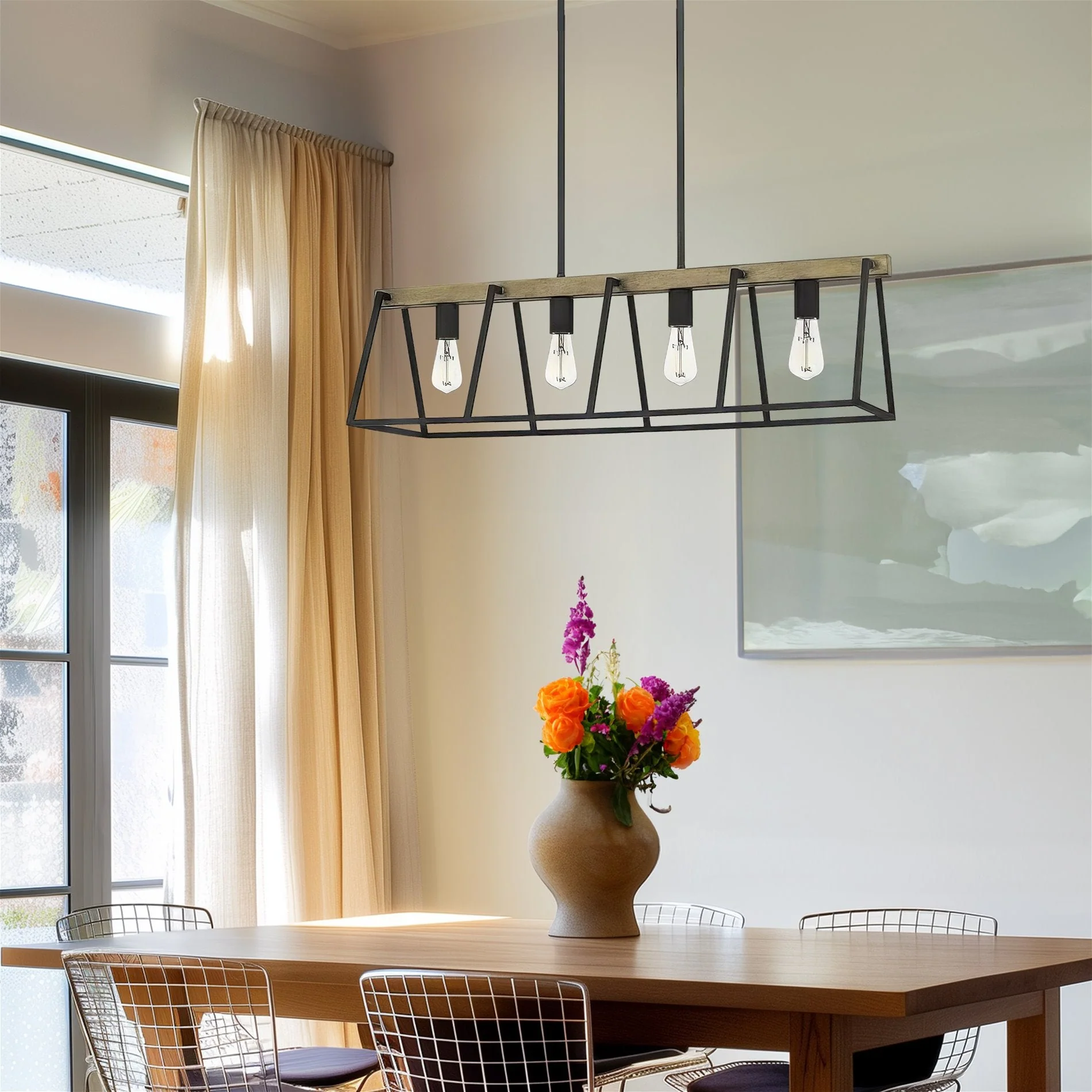 Ashley Harbour Lighting Houston 34 Modern Farmhouse 4-Light Linear Island Light Chandelier