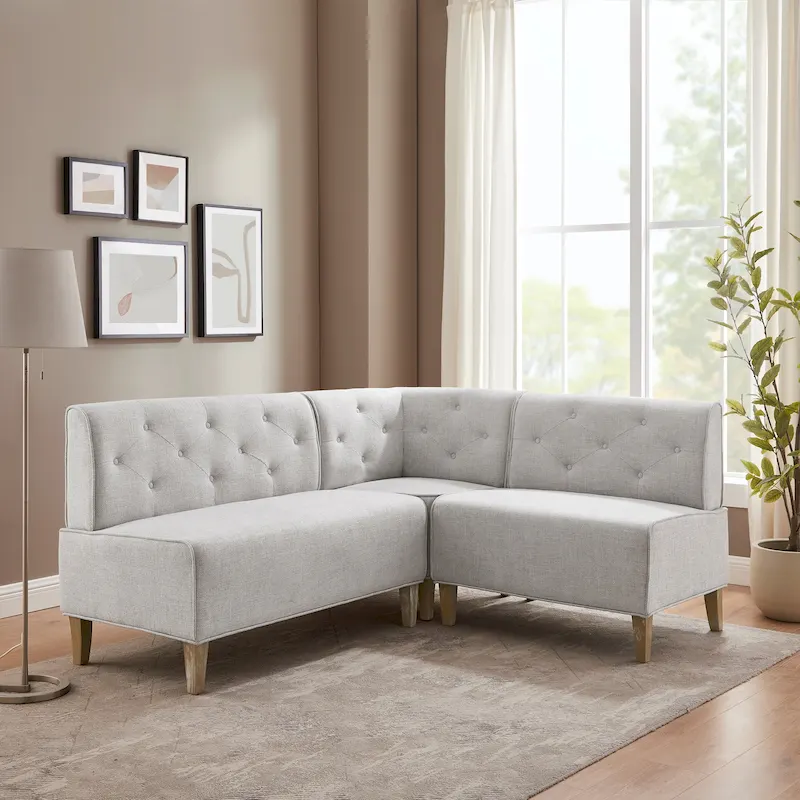 Modern Farmhouse Corner Nook Bench | Polyester or Faux Leather | Solid Wood Legs | Dining Set