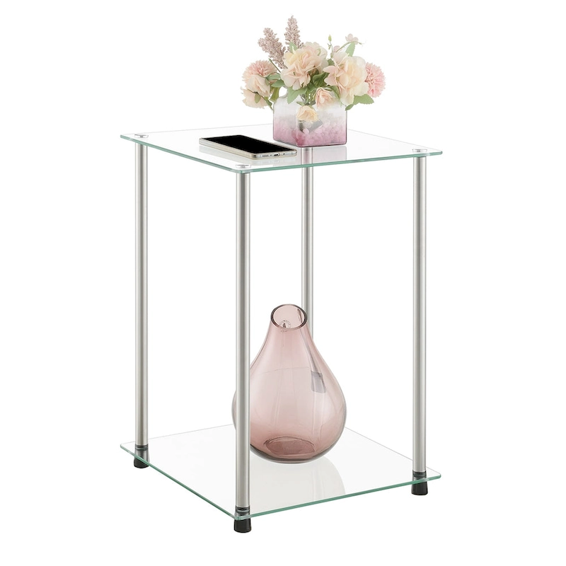 Convenience Concepts Designs2Go Classic Glass 2 Tier Square End Table