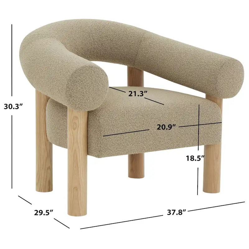 Boucle Accent Chair with Ash Wood Legs - 38