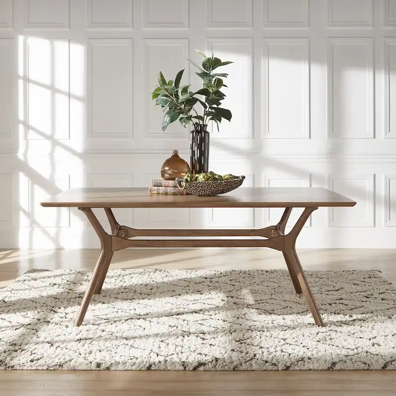 Dark Walnut / Glass / Smoke Glass Mid-Century Rectangular Dining Table with Tapered Legs – Seats 6