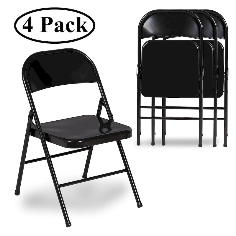 VECELO Folding Chairs Set of 4 Metal Frame Steel Seat with Triple Braced