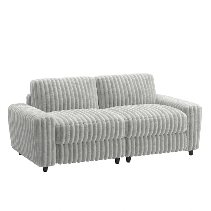 Contemporary Furry Channel Fabric Down-Filled Loveseat