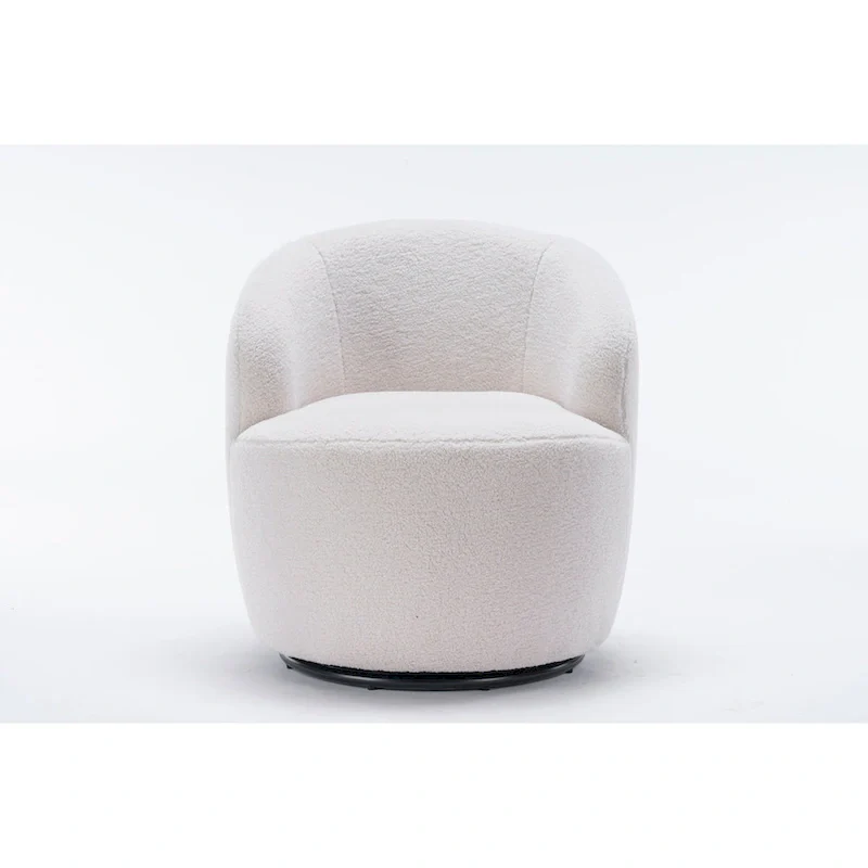 360° Swivel Barrel Accent Chair – Soft Teddy Fabric, Ergonomic Backrest