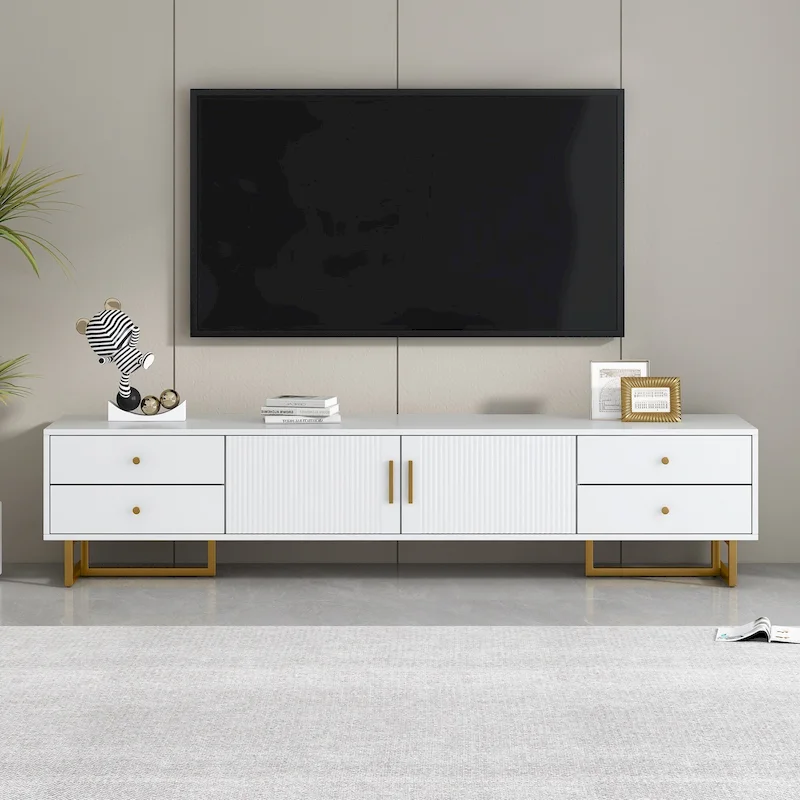 White 70 Modern TV Stand with Storage & Drawers for TVs Up to 65