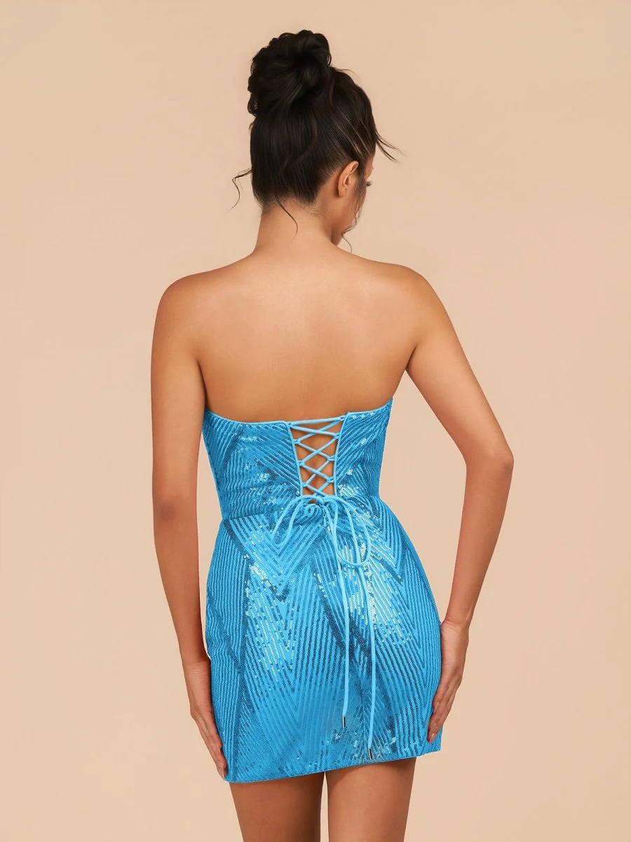 Blue - Strapless Bodycon Sequins Homecoming Dresses With Slit