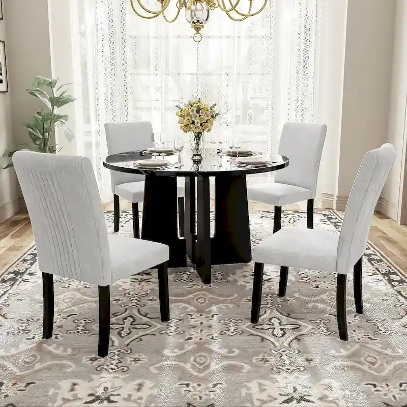 Grey & Black / Beige & Black Round Dining Table Set, 5-Piece, Seats 4