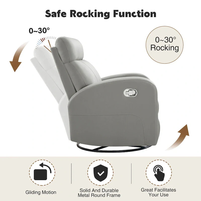 Faux Leather Swivel Rocking Recliner - Single Seater