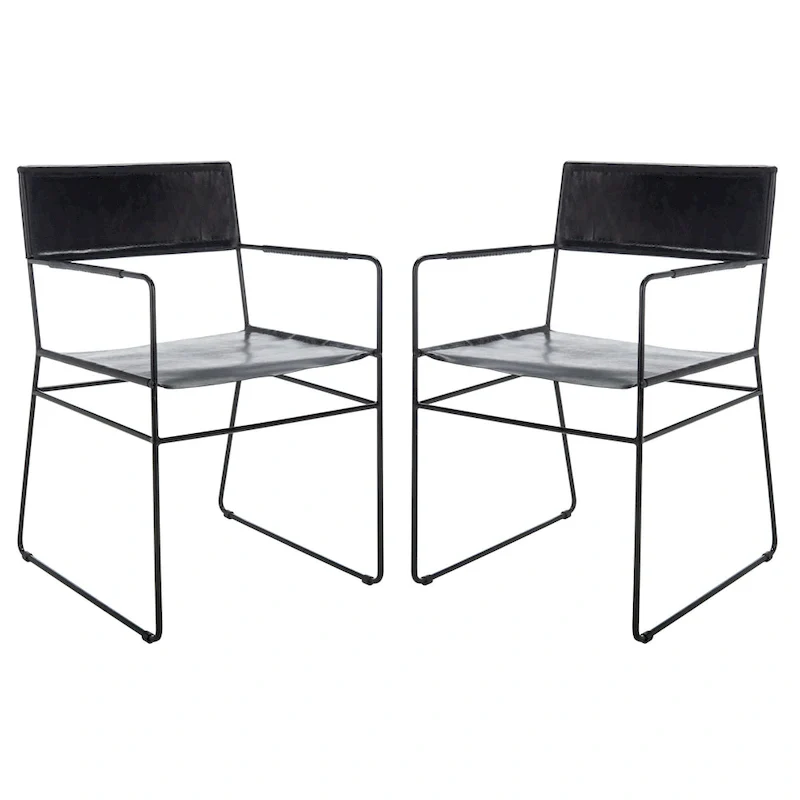 SAFAVIEH Bernardine Leather Dining Chair (Set of 2) - 21.7 W x 19.7 L x 31.9 H - 22Wx20Dx32H