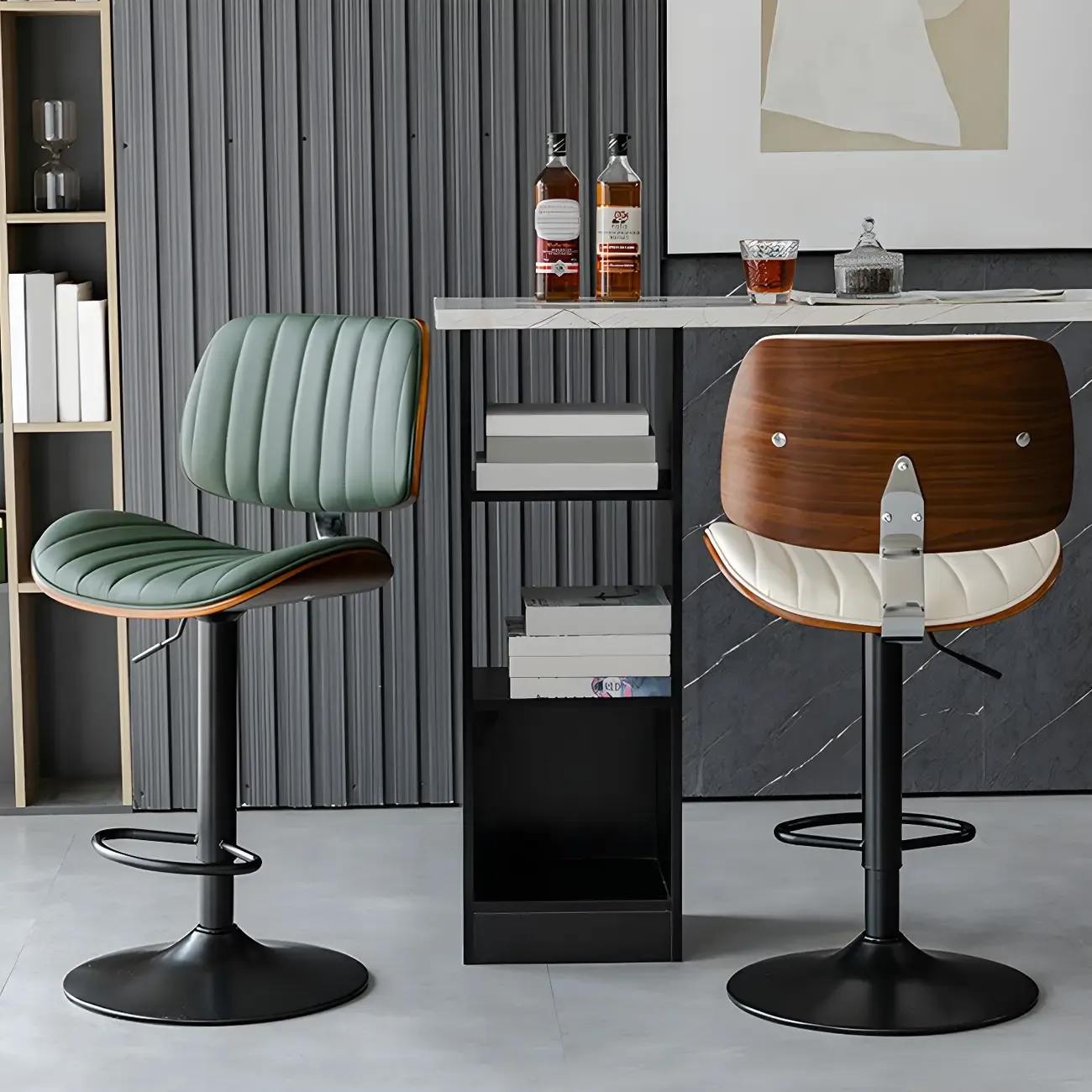 Modern Faux Leather Adjustable Swivel Bar Stools