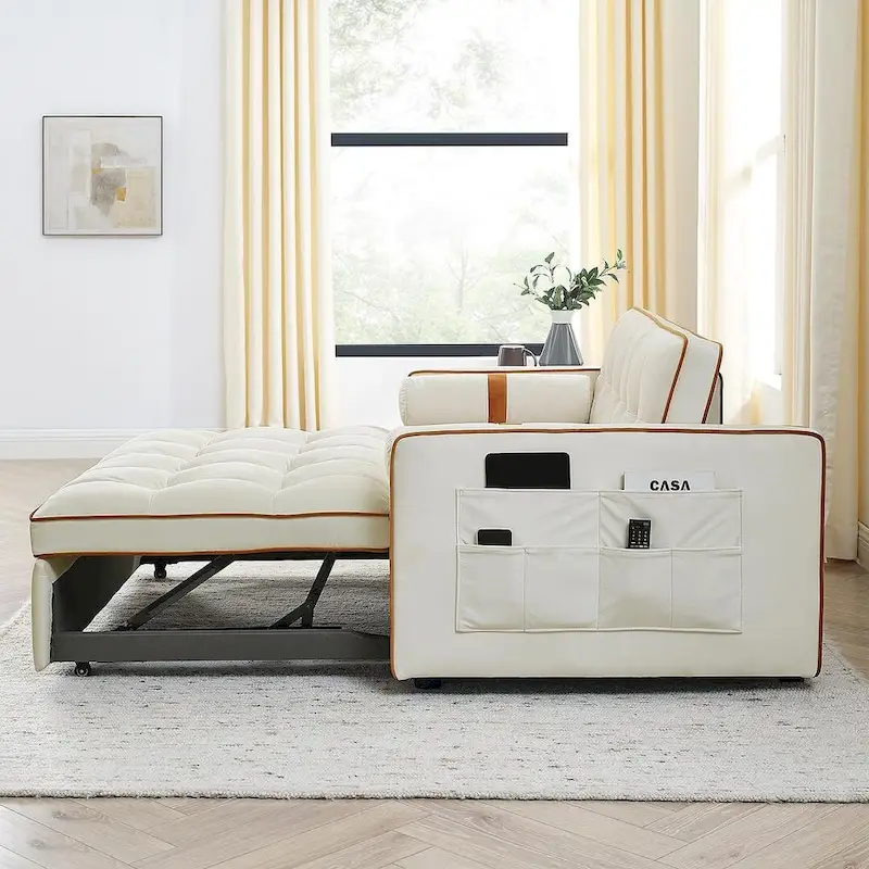 Modern 55.5 Velvet Pull-Out Adjustable Sofa Bed with Side Pockets