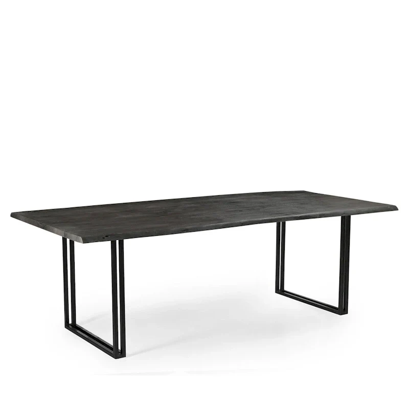 Gray Acacia Wood Dining Table, Black Iron Legs, Seats 6–8