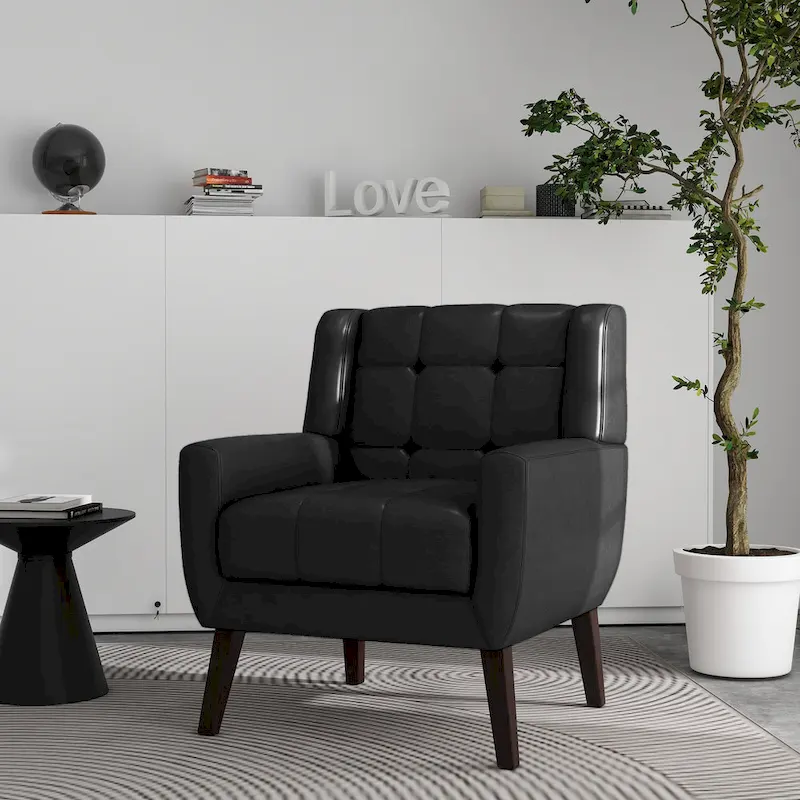 Tufted Upholstered Armchair with Wood Legs