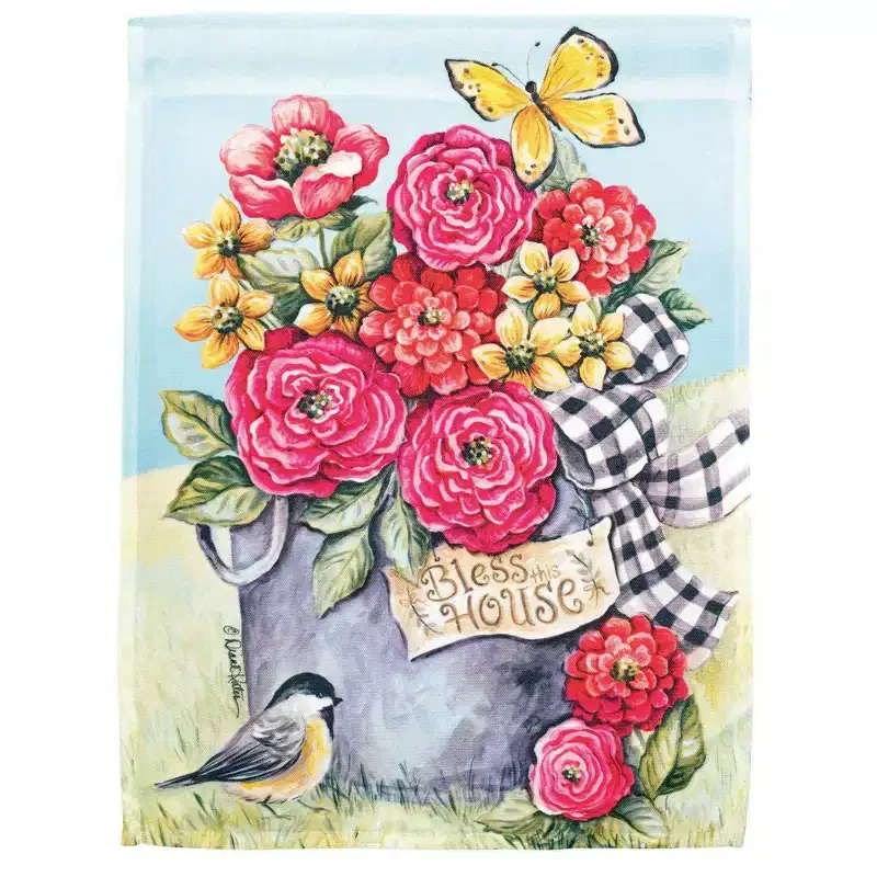 Magnolia Garden Bless this House Roses Bucket Bouquet 13 x 18 Inch Polyester Garden Flag