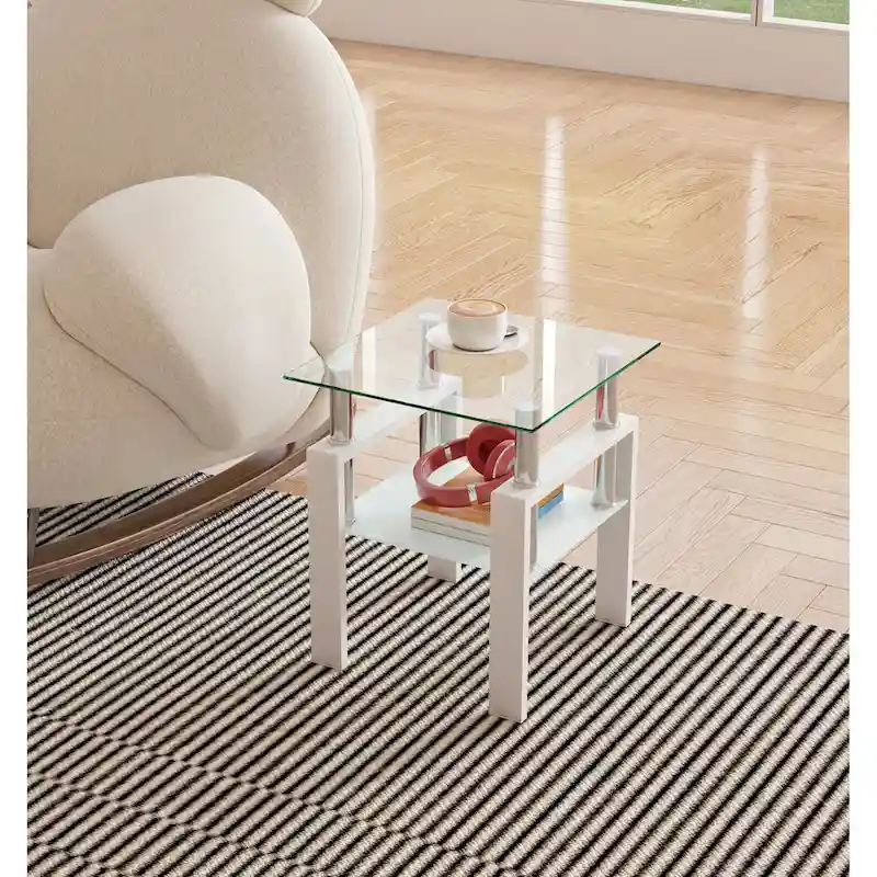 Modern Tempered Glass Tea Table Coffee Table End Table Square Table - 17.72L x 17.72 W x 20.5 H,
