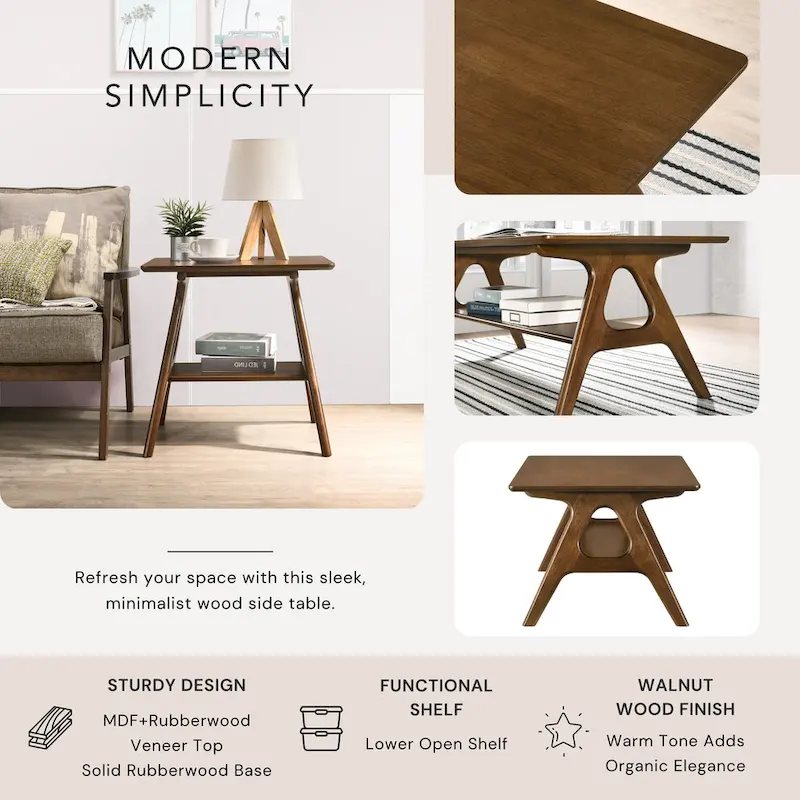 Mid-Century Modern Wood 3-Piece Coffee Table Set