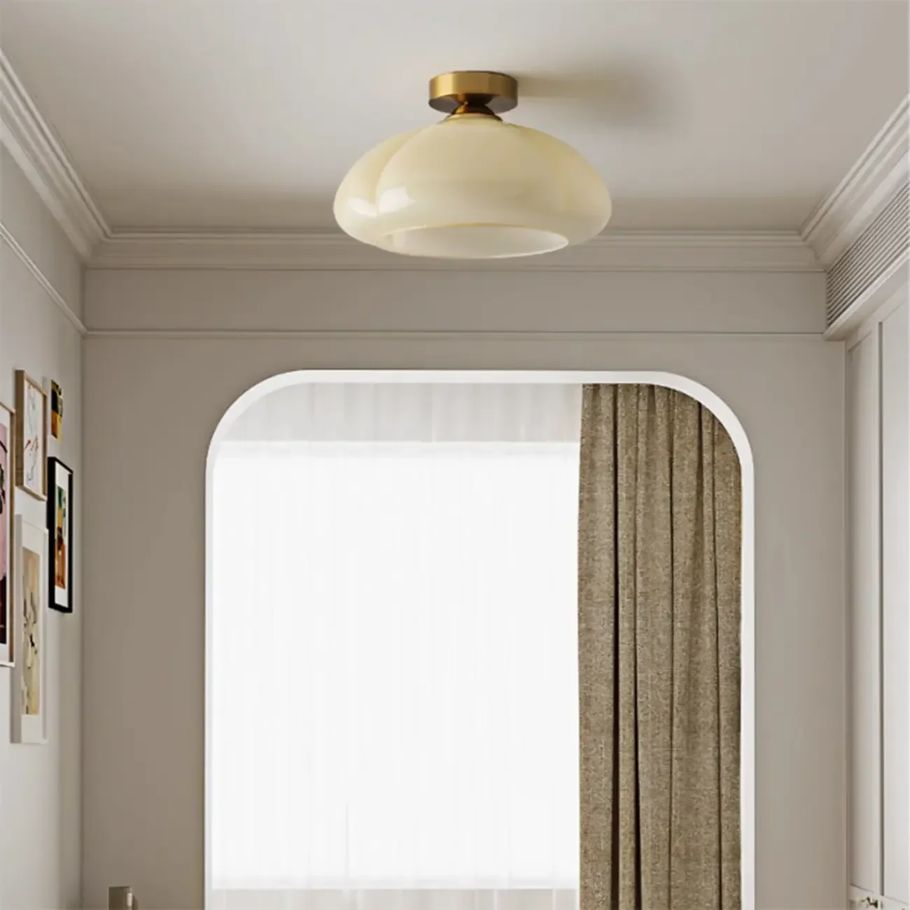 Mini Simplistic Milky Yellow Glass Dome Semi Flush Ceiling Light