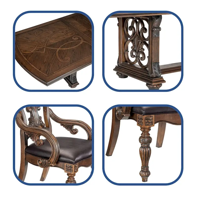 9 PCS Dining Table w Extension Leaf 2x Armchairs and 6x Side Chairs