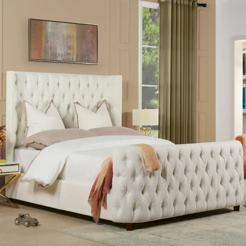 Chateau Fabric Upholstered Shelter Panel Bed Frame
