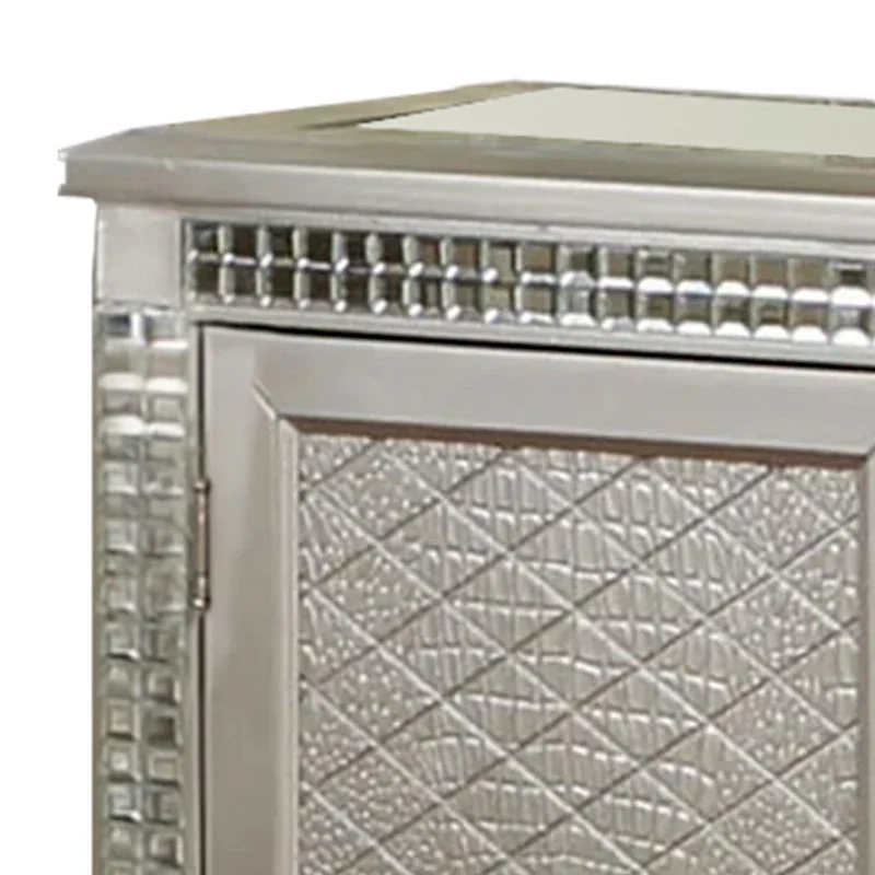 Lin 54 Inch Sideboard Buffet Console, Glass Top, Mirror Accents, Champagne