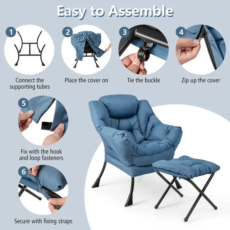 Gymax Lazy Sofa Chair Accent Leisure Armchair with Folding Footrest &