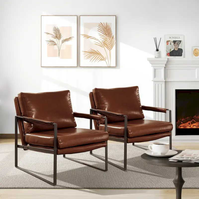 Art Leon Modern Faux Leather Accent Chairs Set of 2