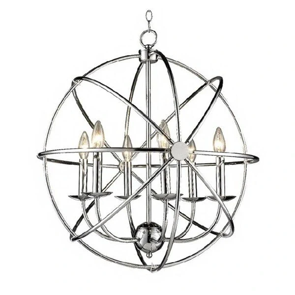6 Light Candle Pendant With Chrome Stainless Steel Frame