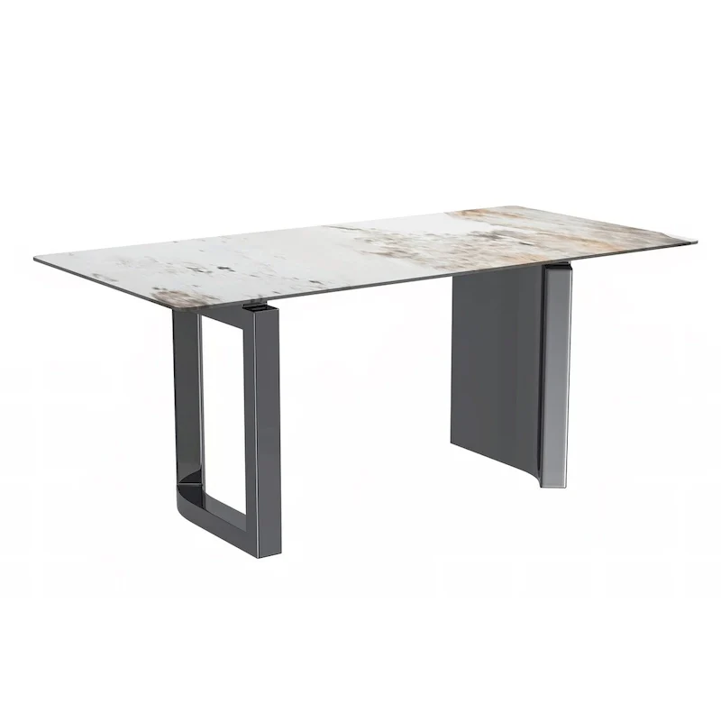 White Grey / Black / White Modern Sintered Stone & Glass Dining Table — 55