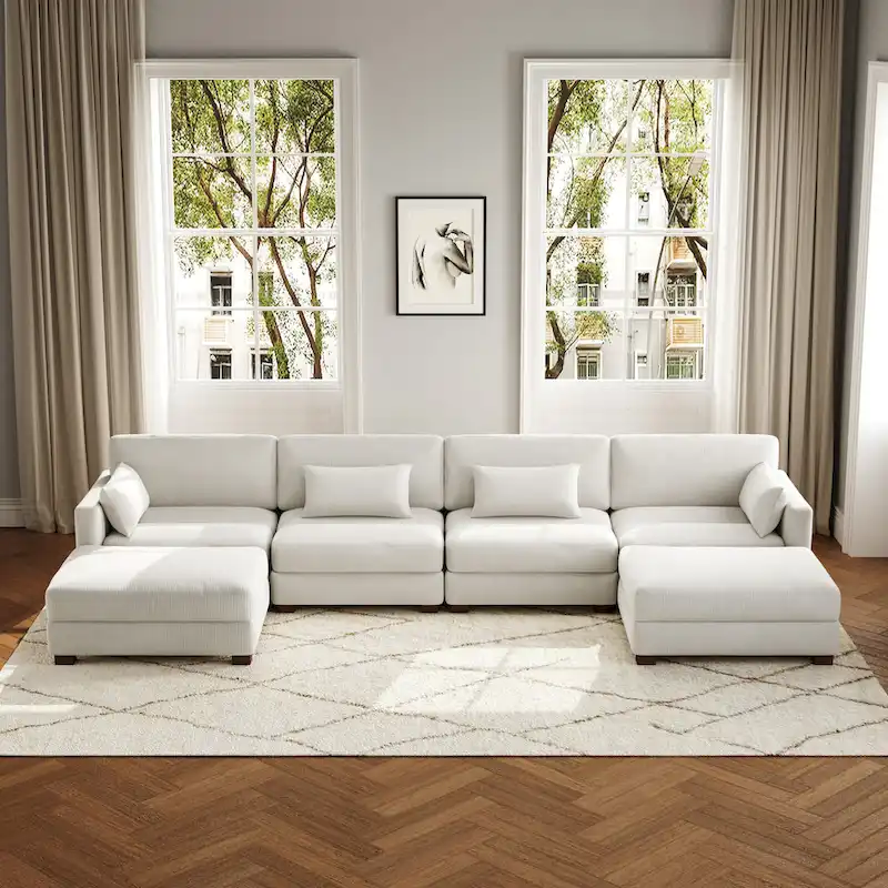6-Piece U Shaped Couch Modular Sectional Sofa with Ottoman
