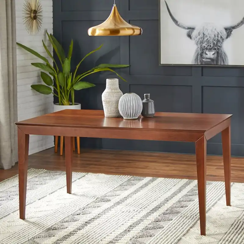 Modern Dining Table Solid Wood Top Metal Legs Minimalist Style
