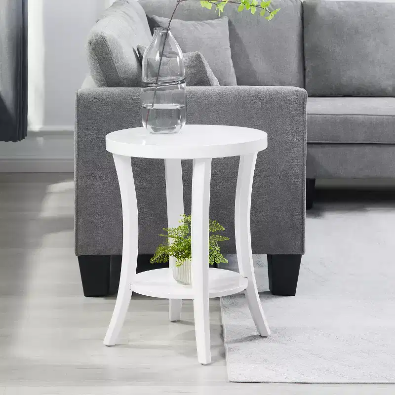 HomeStock 23.25 in.H White Color Round Wood Table Top End Table 1 -piece