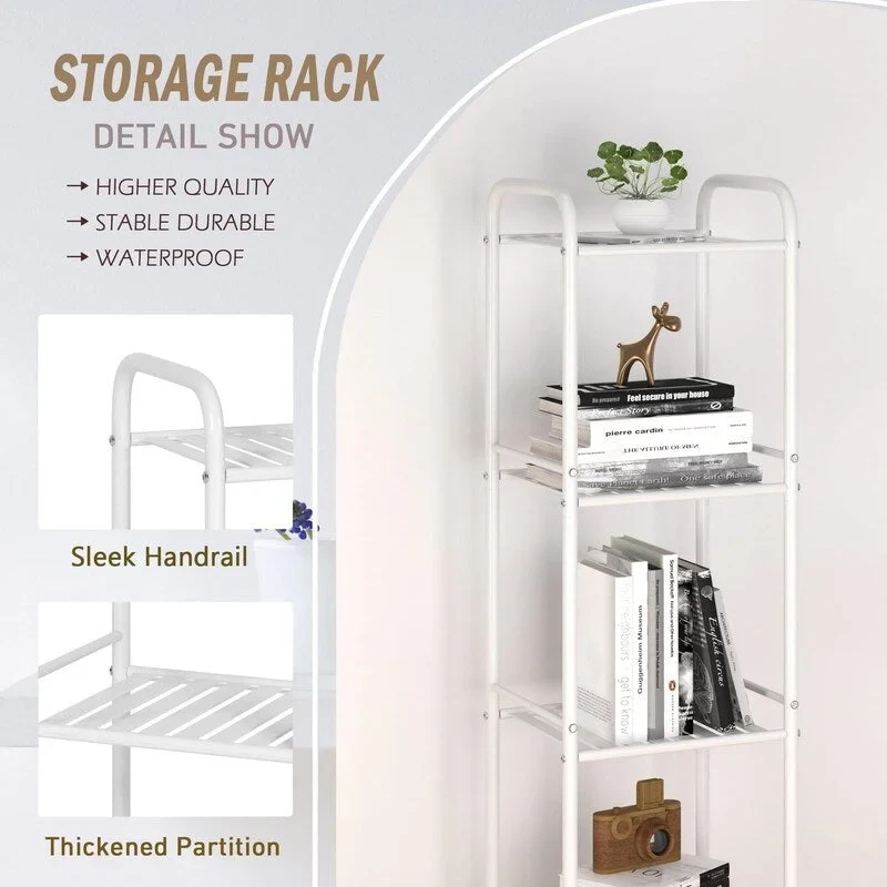 Black / White 5-Tier Narrow Metal Shelving Unit – Single