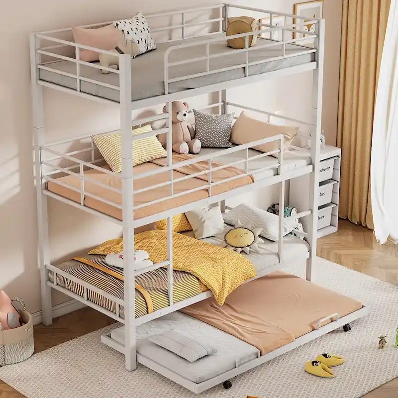 Metal Twin Size Triple Bunk Bed With Trundle