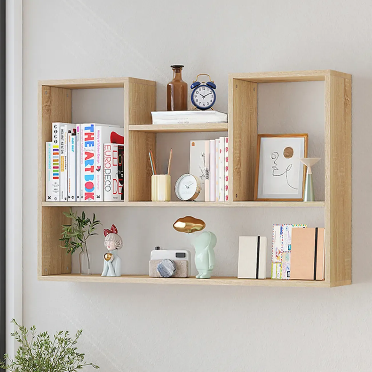 Modern Wooden 3-Tier Open Back Wall-Mounted Bookcase