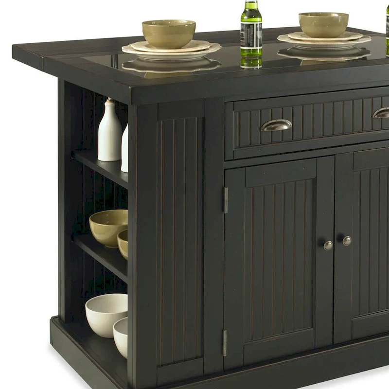 Nantucket Black Wood and Granite Inlay Kitchen Island