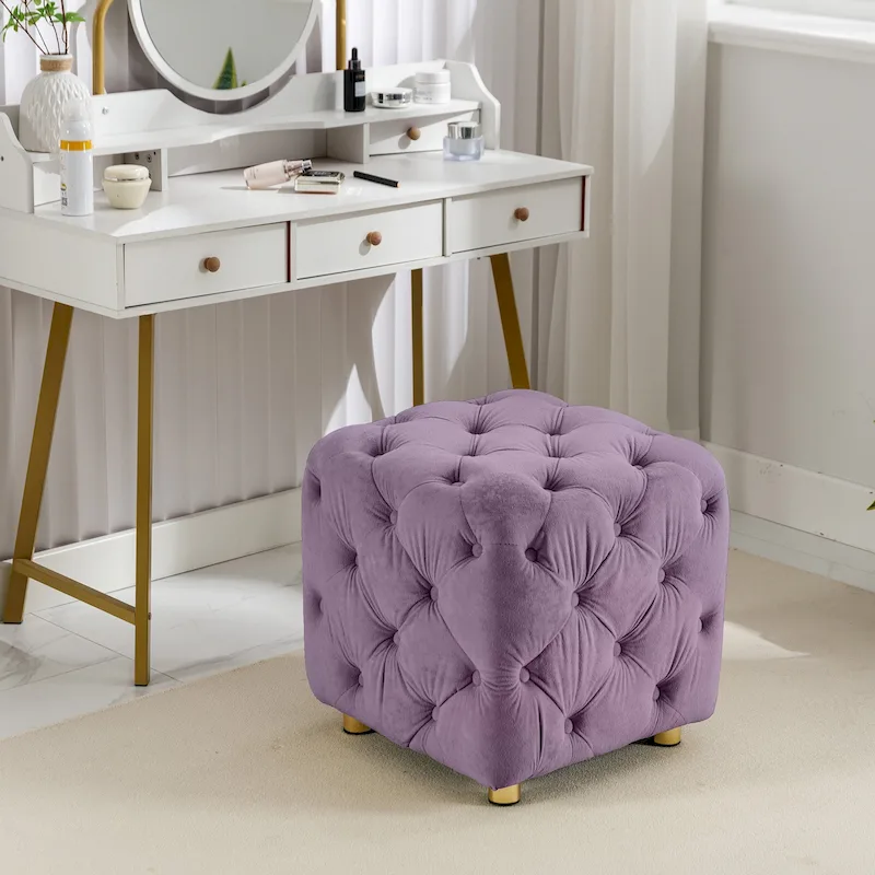 Modern Velvet Upholstered Square Tufted Ottoman by GDFStudio