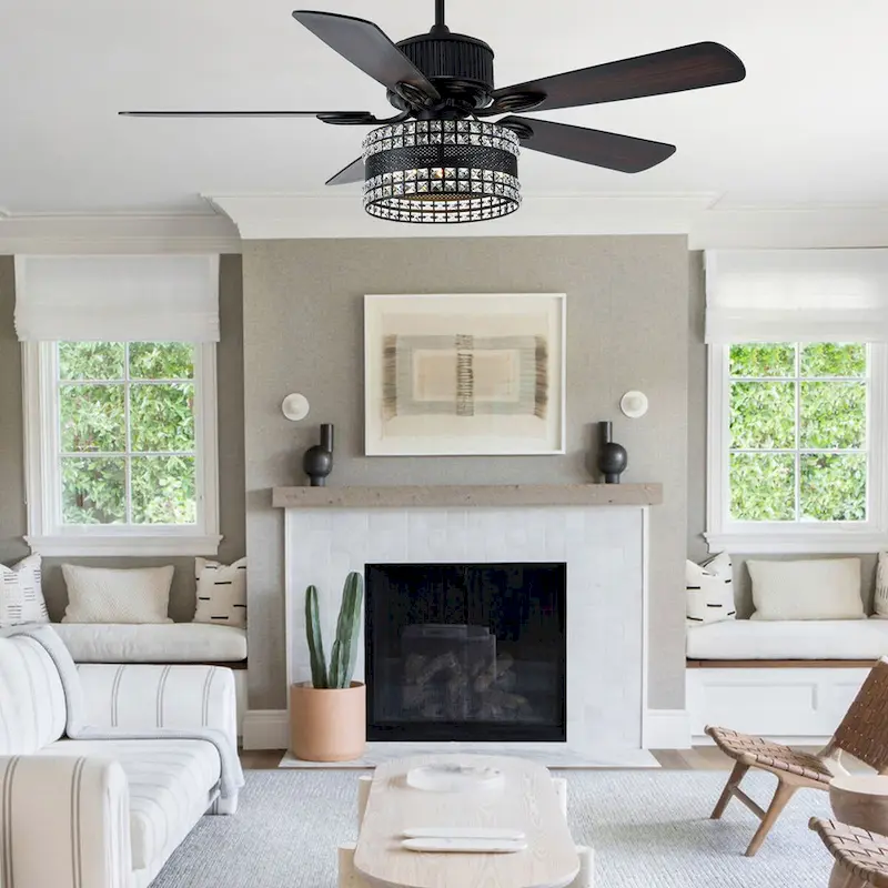 Oaks Aura Geneva 52in. Modern Classic Reversible Glam Crystal Ceiling Fan with Lights, 6-Speed Fan Lights with Remote - 52