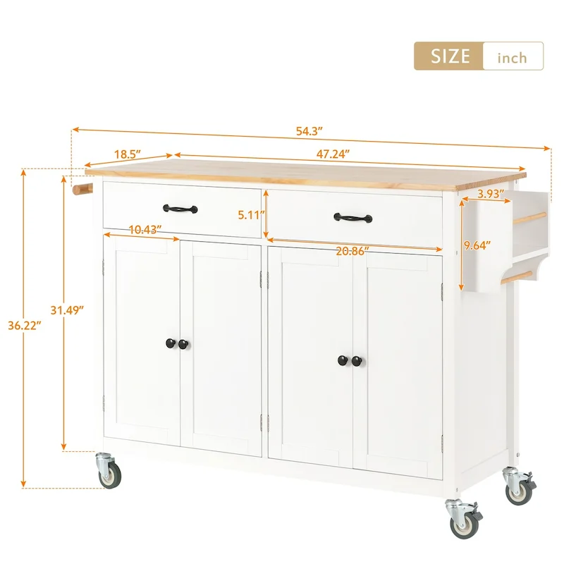 Kitchen Island Cart With Solid Wood Top and Locking Wheels