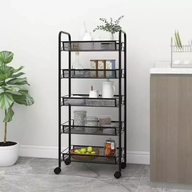 CLIHOME 5 Tier Mesh Rolling File Utility Cart Storage Basket Home Office Trolley Kitchen Pantry Organizers