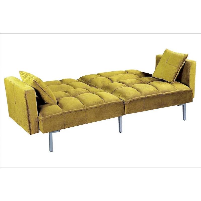 Regal Convertible Sleeper Sofa Bed Velvet Pull Out Couch with Mid-Century Style Tufted Design and Metal Legs